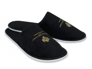 BLACK, VELOURS SLIPPERS WITH COVERED TOES